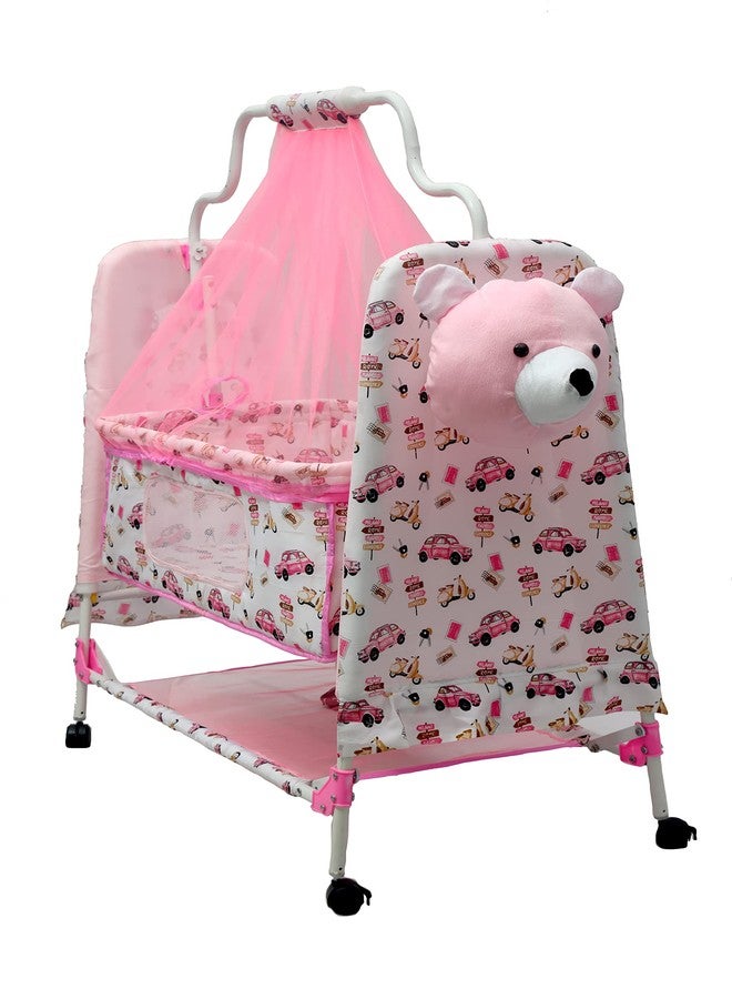 Franklite Born Baby Cradle with Mosquito & Hanging Chains, Soft Seat,Cradle for Baby,palna for New Born Baby 0-6 Month (Pink) - Image 1
